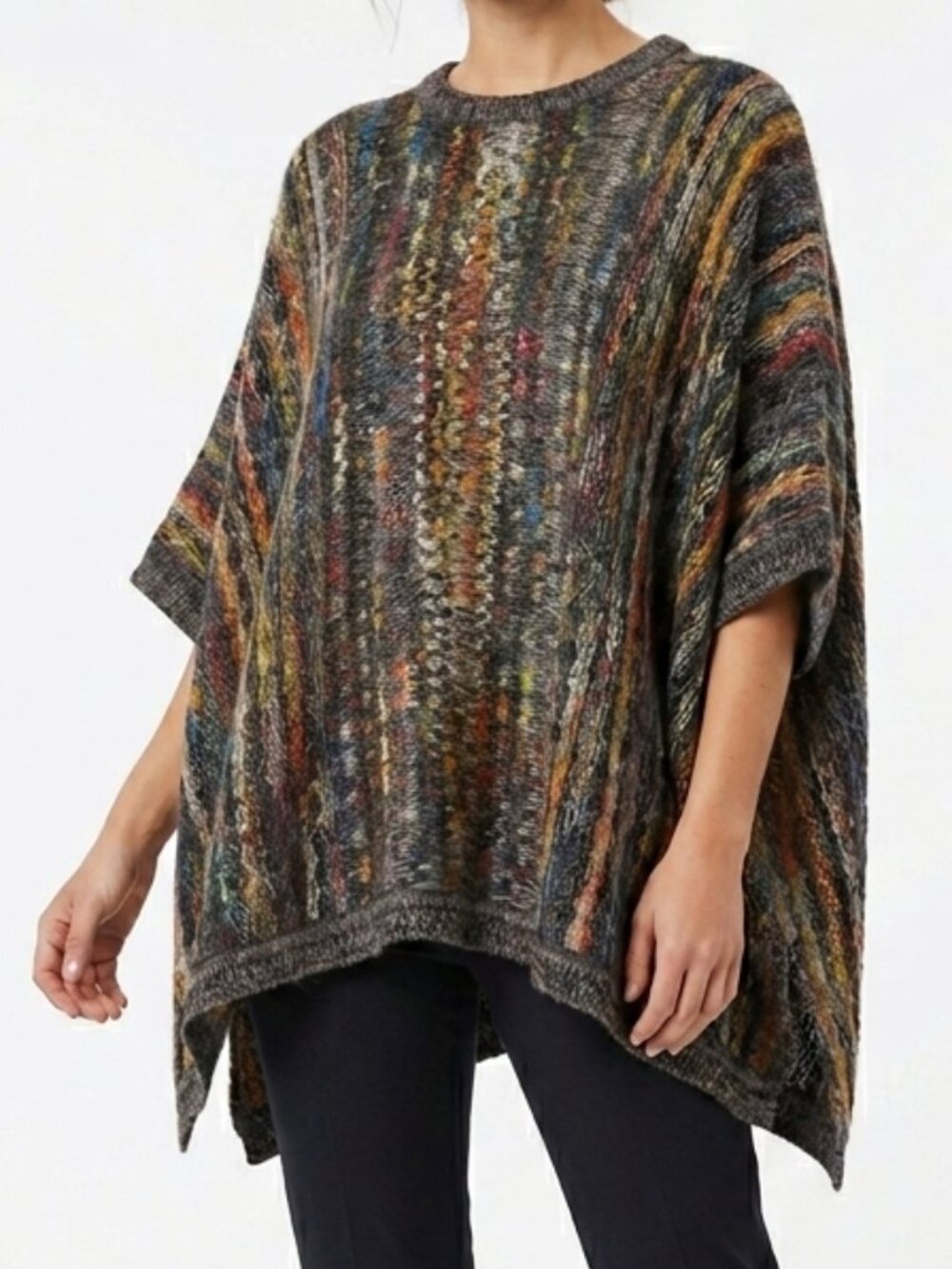 Peruvian Connection Multicolor Alpaca Wool Poncho Sweater S/M